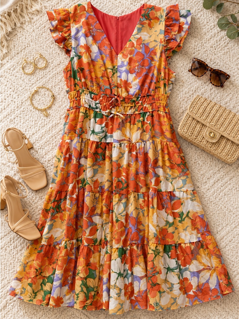 Vince Camuto Plus Floral Flutter Sleeve Fit & Flare Midi Dress 20W NWOT